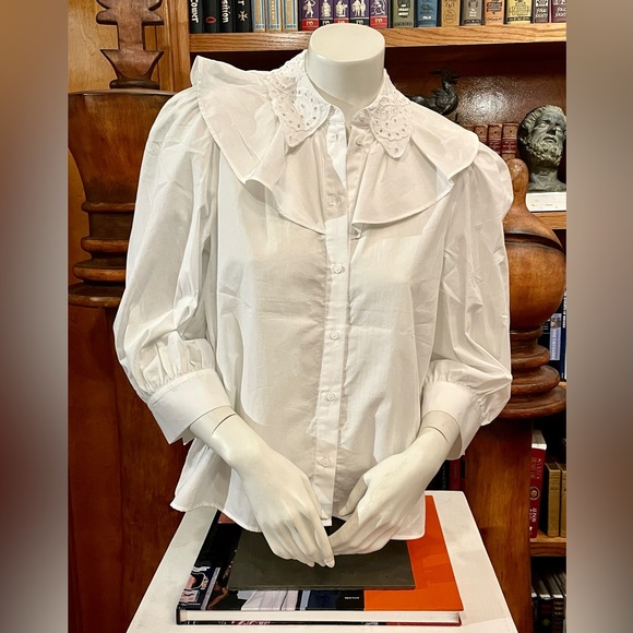 Zara Tops - ZARA 100% Eco Cotton - Victorian Ruffle Collar White Blouse